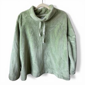 Muk Luks Cozy Sherpa Fleece Pullover Sweater Sage Green Textured Cowl Neck 1X